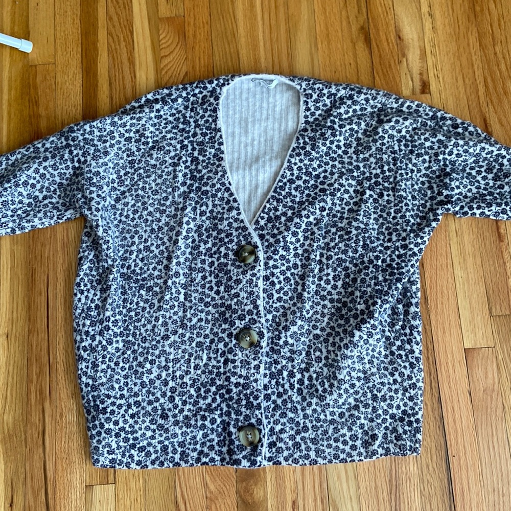 Madewell Black/White Floral Print Cardigan - Size XS